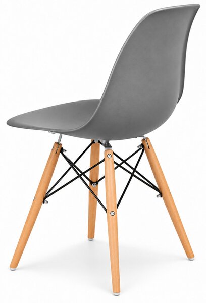 Scaun bucatarie si dining, stil nordic, gri, picioare din lemn natur, structura metalica, maxim 120 kg