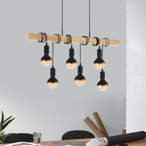 EGLO Townshend lampă suspendată cu lemn, șase surse, reglabil, Lemn, Camera de zi / sufragerie, Lemn, Design industrial