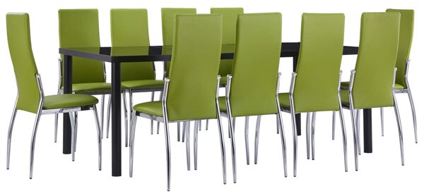 Set mobilier de bucătărie, 11 piese, verde, piele ecologică