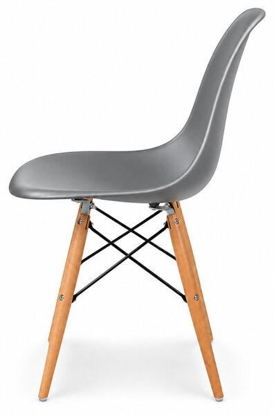 Scaun bucatarie si dining, stil nordic, gri, picioare din lemn natur, structura metalica, maxim 120 kg
