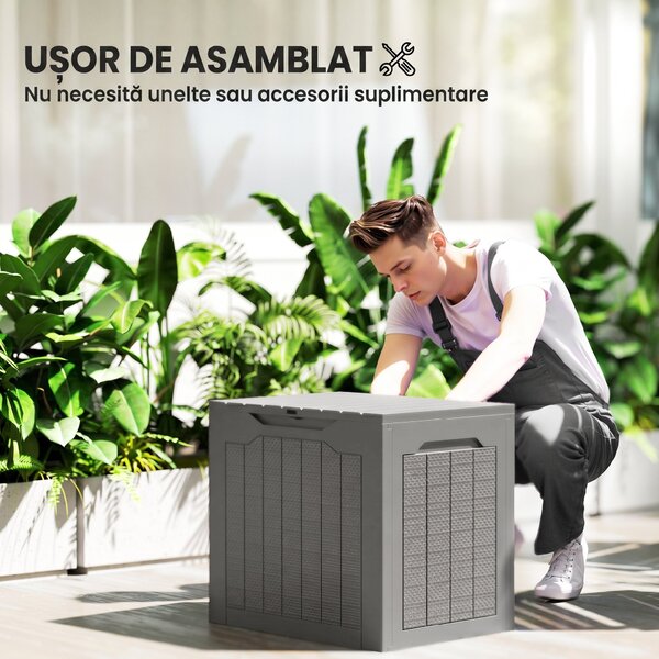 Outsunny Cufăr de Grădină cu Mânere, Container pentru Unelte Impermeabil, 56x41x50 cm, Bej Deschis | Aosom Romania