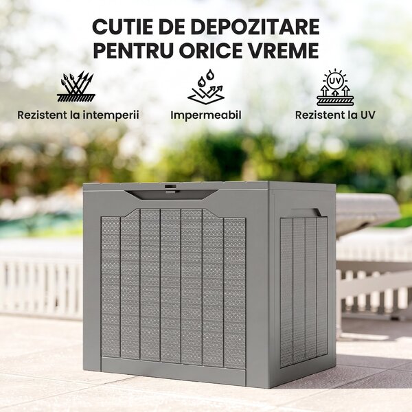 Outsunny Cufăr de Grădină cu Mânere, Container pentru Unelte Impermeabil, 56x41x50 cm, Bej Deschis | Aosom Romania