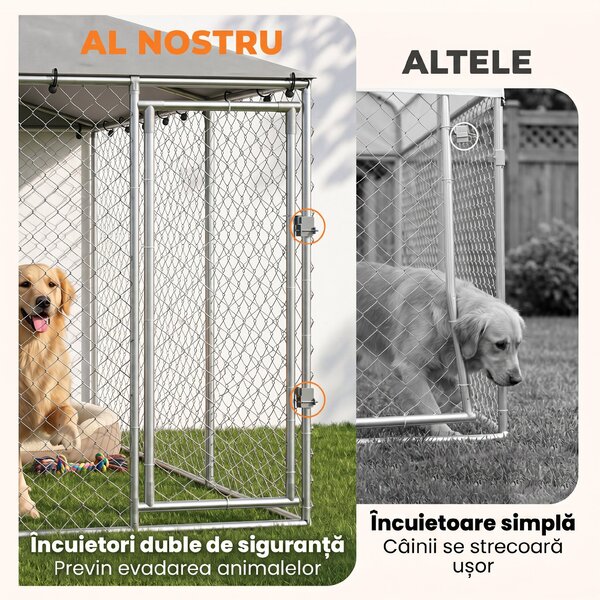 PawHut Împrejmuire pentru Câini cu Acoperiș Impermeabil, 4x2,3x2 m, Argintiu | Aosom Romania