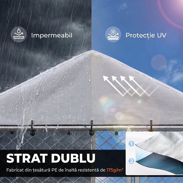 PawHut Împrejmuire pentru Câini cu Acoperiș Impermeabil, 4x2,3x2 m, Argintiu | Aosom Romania