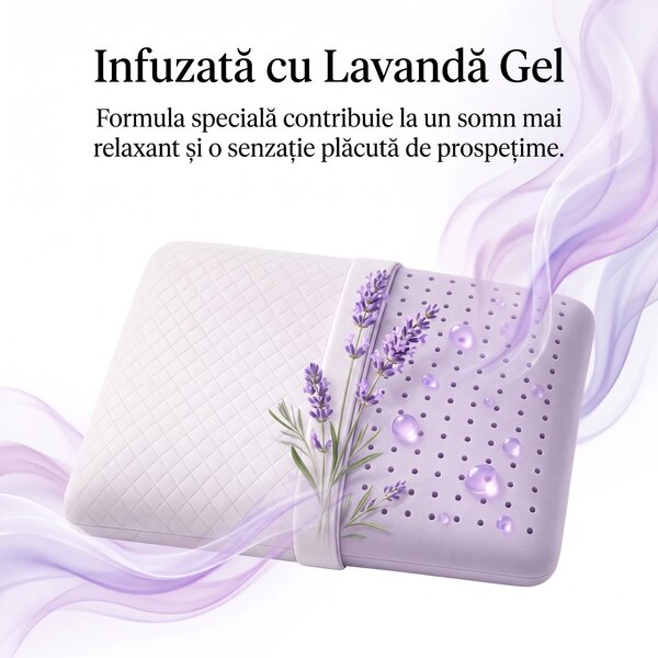 AERO-SAN LAVANDA GEL, pernă ortopedică pentru dormit, din spumă cu mem