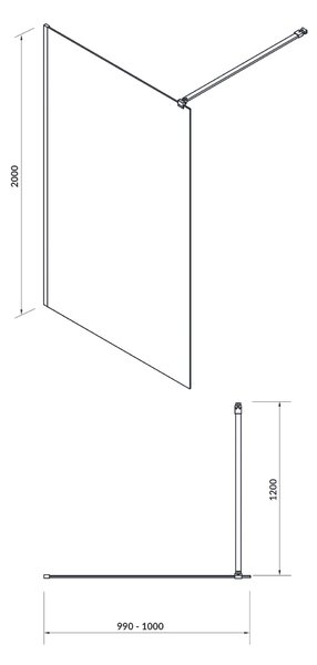 Cersanit Mille perete cabină de duș walk-in 100 cm crom luciu/sticla transparentă S161-001