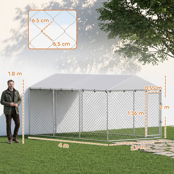 PawHut Împrejmuire pentru Câini cu Acoperiș Impermeabil, 4x2,3x2 m, Argintiu | Aosom Romania