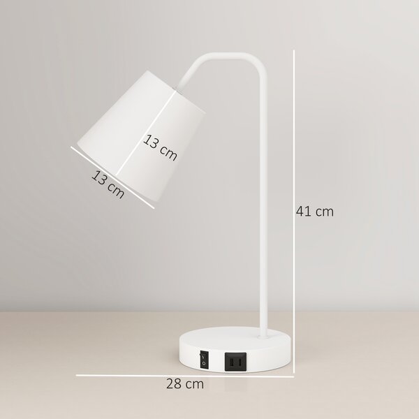 HOMCOM Set de 2 Veioze Moderne din Oțel cu Porturi USB, Soclu E27, Bec Neinclus, Alb | Aosom Romania