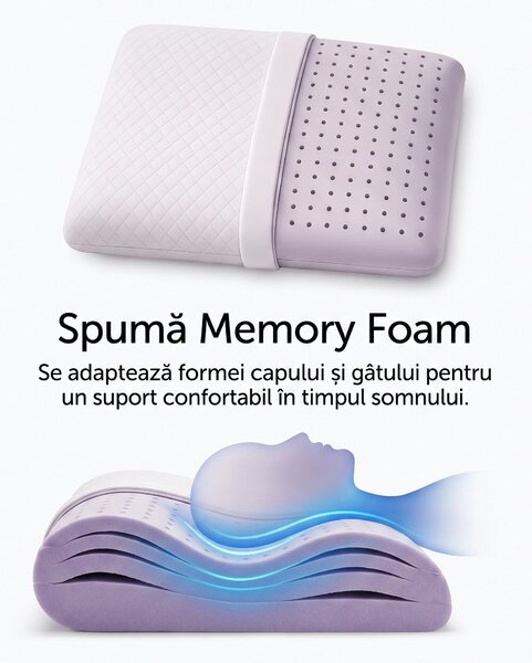 AERO-SAN LAVANDA GEL, pernă ortopedică pentru dormit, din spumă cu mem
