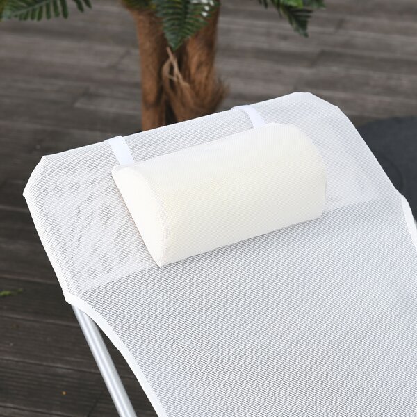 Outsunny Șezlong Pliabil cu Spătar Reglabil pe 5 Nivele și Pernă, Șezlong de Grădină cu Material Texteline, pentru Plajă, Piscină, Grădină, 182x56x28 cm, Crem | Aosom Romania