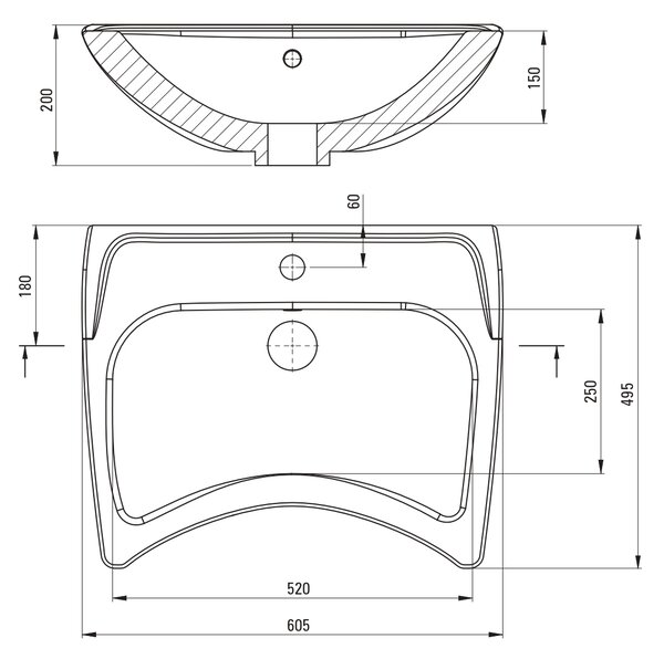 Deante Vital lavoar 60.5x49.5 cm dreptunghiular clasică pentru persoane cu dizabilități alb luciu CDV_6U6W