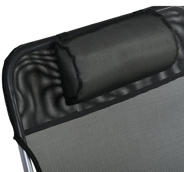 Outsunny Șezlong Pliabil cu Spătar Reglabil pe 5 Nivele și Pernă, Șezlong de Grădină cu Material Respirabil Textilen, pentru Plajă, Piscină, Grădină, 182x56x28 cm, Negru | Aosom Romania