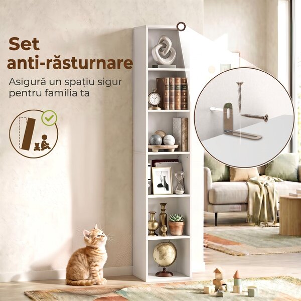 HOMCOM Bibliotecă Autoportantă și care Economisește Spațiu, 30x24x159 cm, Culoare Alb | Aosom Romania