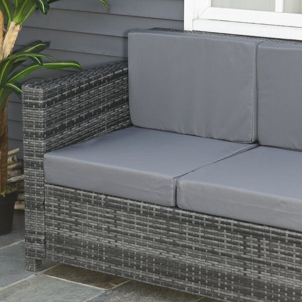 Outsunny Canapea de Exterior cu 3 Locuri din Ratan PE, Canapea cu Perne Detasabile și Structură Metalică pentru Grădină, Terasă și Balcon, 185x70x80 cm, Gri | Aosom Romania