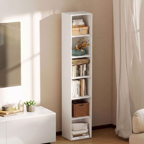 HOMCOM Bibliotecă Autoportantă și care Economisește Spațiu, 30x24x159 cm, Culoare Alb | Aosom Romania