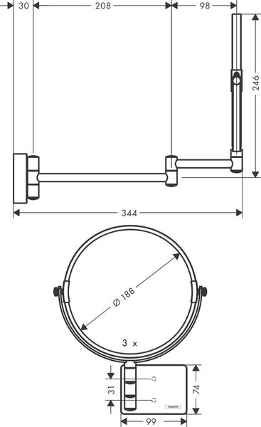 Hansgrohe AddStoris oglindă cosmetică 24.6x24.6 cm rotunde auriu 41791990