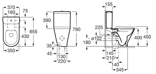 Roca Gap Round vas wc compact alb A3420N8000