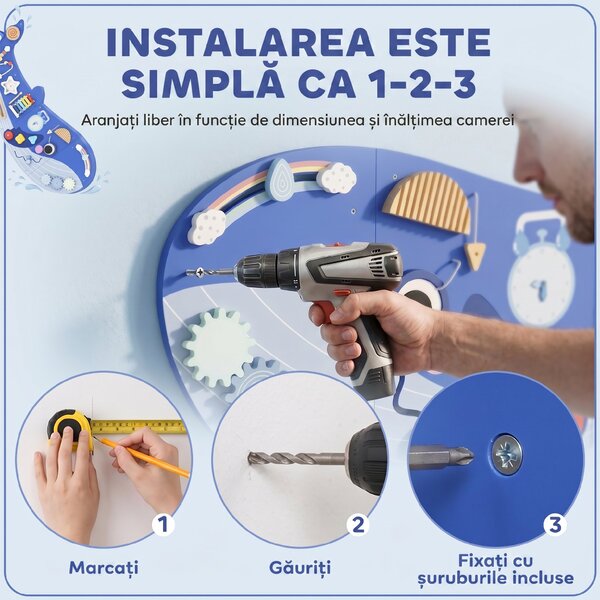 AIYAPLAY Panou Montessori de Perete pentru Copii de peste 2 Ani, Albastru | Aosom Romania