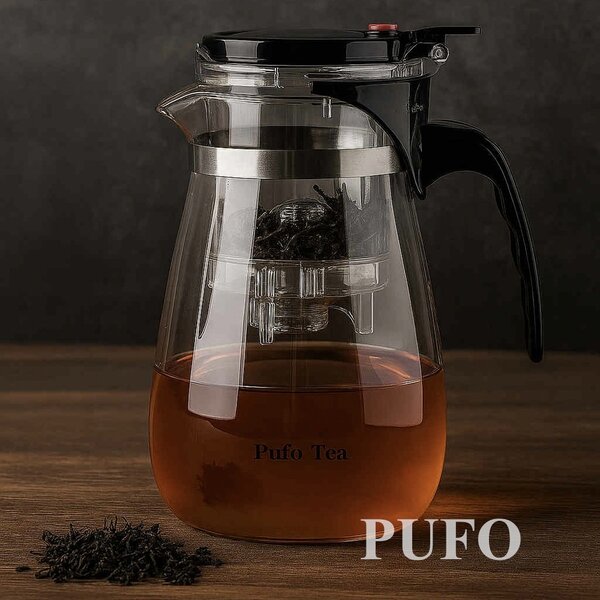Infuzor ceainic Pufo Tea din sticla pentru ceai sau cafea, 950 ml, transparent