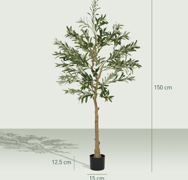 HOMCOM Plantă Artificială Măslin 150 cm cu 720 Frunze, 32 Măsline și Ghiveci | Aosom Romania