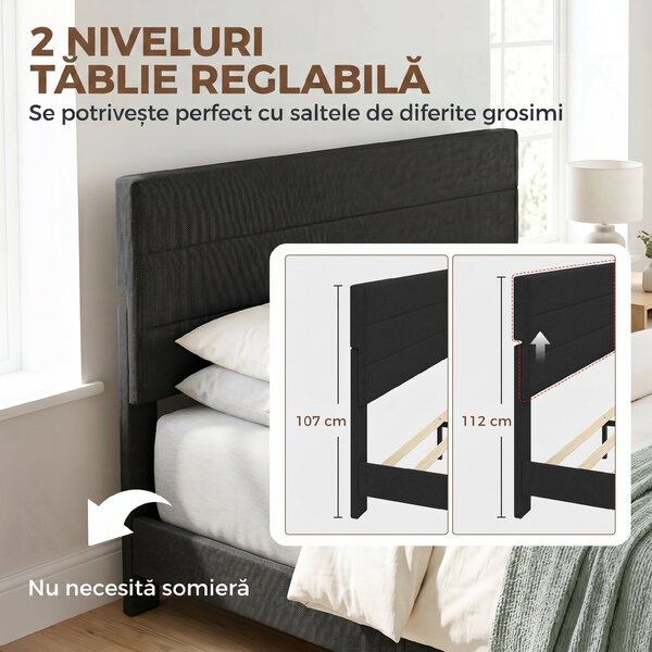 HOMCOM Cadru de Pat Dublu cu Lamele, 160x200cm, Negru | Aosom Romania