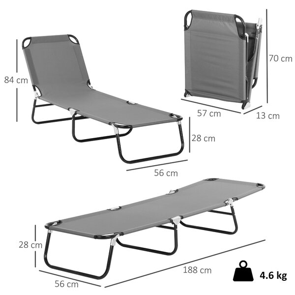 Outsunny Șezlong Pliabil cu Spătar Reglabil în 5 Poziții, Scaun de Grădină cu Material Respirable Oxford, Ideal pentru Plajă, Piscină, Grădină, 188x56x28 cm, Gri | Aosom Romania