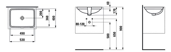 Laufen Pro S lavoar 49x36 cm dreptunghiular sub blat alb luciu H8119610001091