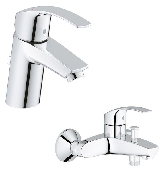 Set baterie cadă-duș Grohe Eurosmart 33300002, baterie lavoar Grohe Eurosmart 33265002