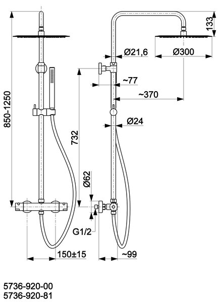KFA Armatura Moza set de duș perete cu termostat cu duș de ploaie crom 5736-920-00