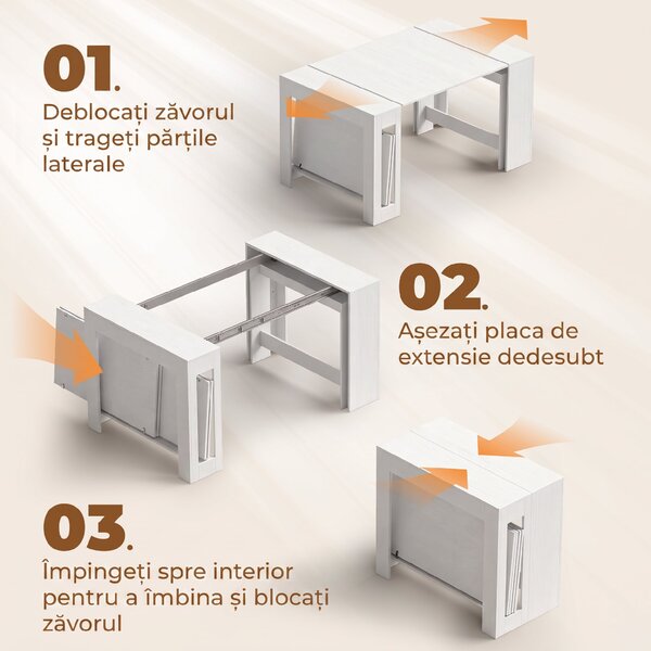 HOMCOM Masă Extensibilă Convertibilă în Consolă pentru 10 Persoane, PAL, Oțel, 240 x 90 x 78 cm, Alb | Aosom Romania