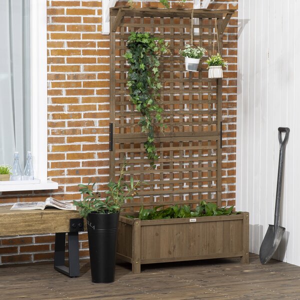 Outsunny Jardinieră Ridicată de Exterior cu Spalier și Bară Superioară, Ghiveci din Lemn de Brad cu Orificii de Drenaj pentru Flori și Legume, Ideală pentru Grădină și Balcon, Maro Închis | Aosom Romania