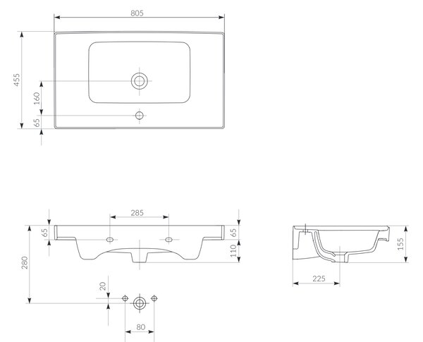 Cersanit Crea lavoar 80.5x45.5 cm dreptunghiular mobilier alb luciu K114-017