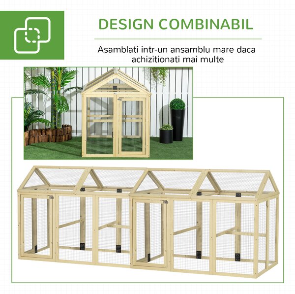 PawHut Adăpost pentru Găini de Exterior din Lemn, Cușcă cu Uși Multiple și Plasă Metalică, 140x88.5x106 cm, culoare Lemn | Aosom Romania