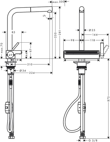 Hansgrohe Aquno Select M81 baterie bucătărie pe picior negru 73836670