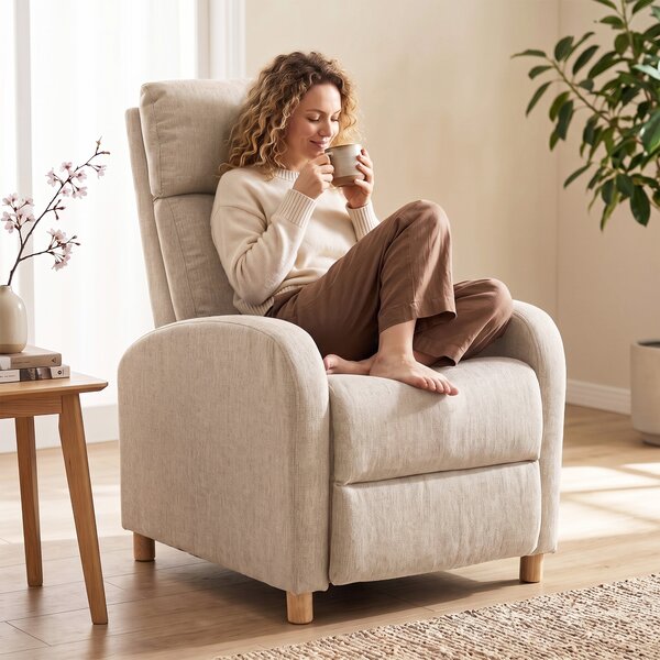 HOMCOM Fotoliu Relax Reclinabil Manual la 135° cu Suport pentru Picioare din Țesătură, Bej | Aosom Romania