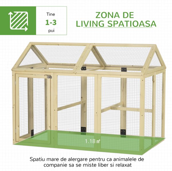 PawHut Adăpost pentru Găini de Exterior din Lemn, Cușcă cu Uși Multiple și Plasă Metalică, 140x88.5x106 cm, culoare Lemn | Aosom Romania