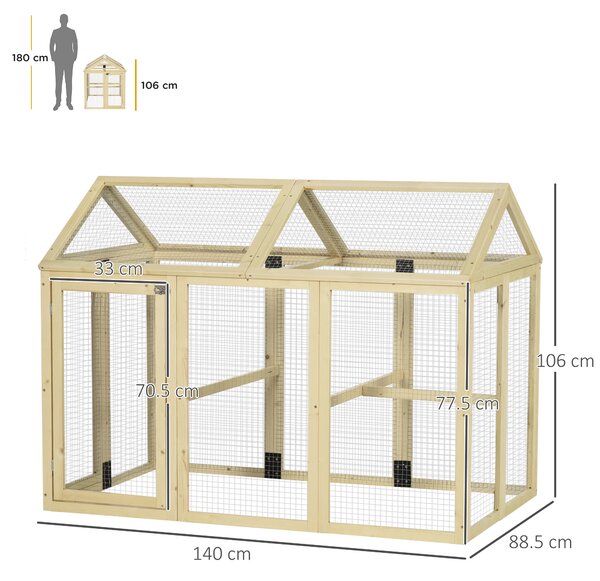 PawHut Adăpost pentru Găini de Exterior din Lemn, Cușcă cu Uși Multiple și Plasă Metalică, 140x88.5x106 cm, culoare Lemn | Aosom Romania