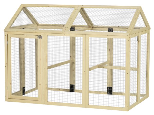 PawHut Adăpost pentru Găini de Exterior din Lemn, Cușcă cu Uși Multiple și Plasă Metalică, 140x88.5x106 cm, culoare Lemn | Aosom Romania