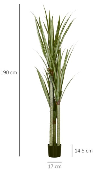 HOMCOM Yucca Artificială de 190 cm, Plantă Artificială cu 39 de Frunze pentru Decor Acasă, Birou, Grădină Ø17x190 cm Verde | Aosom Romania