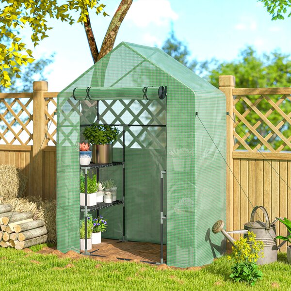 Outsunny PE impermeabil și rezistent la UV Grădină seră pentru plante cu rafturi și accesorii de montare, 142x73x195cm, verde | Aosom Romania