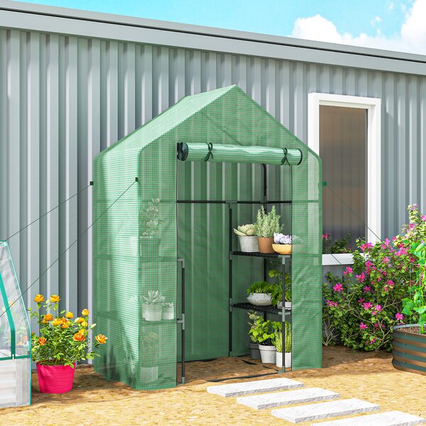 Outsunny PE impermeabil și rezistent la UV Grădină seră pentru plante cu rafturi și accesorii de montare, 142x73x195cm, verde | Aosom Romania
