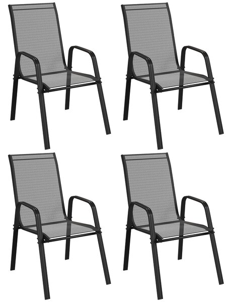 Outsunny Set 6 Piese Scaune de Gradina cu Cotiere, Scaune de Exterior Stivuibile din Metal si Tesatura Respirabila, Maro | Aosom Romania
