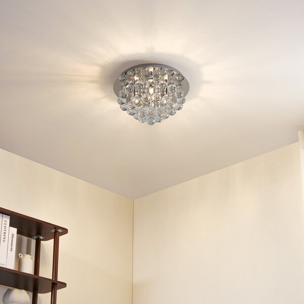 Lindby plafonieră Antonino, 4 becuri, crom, cristal, 35cm, reglabil, Metalic, Camera de zi / sufragerie, Cristal, Modern