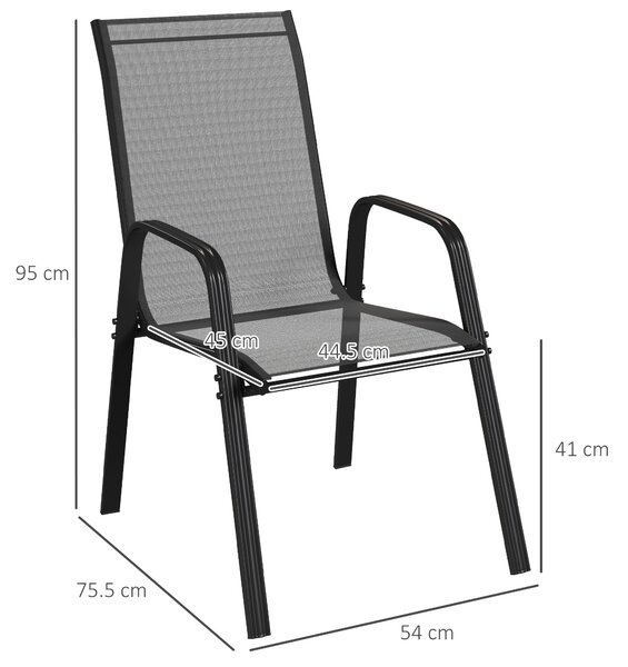 Outsunny Set 6 Piese Scaune de Gradina cu Cotiere, Scaune de Exterior Stivuibile din Metal si Tesatura Respirabila, Maro | Aosom Romania