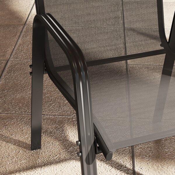 Outsunny Set 6 Piese Scaune de Gradina cu Cotiere, Scaune de Exterior Stivuibile din Metal si Tesatura Respirabila, Maro | Aosom Romania