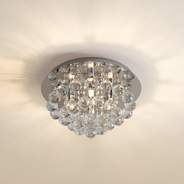 Lindby plafonieră Antonino, 4 becuri, crom, cristal, 35cm, reglabil, Metalic, Camera de zi / sufragerie, Cristal, Modern