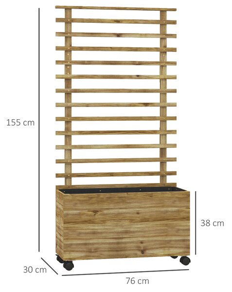 Outsunny Jardiniera inaltata verticala cu 4 roti si suport pentru plantele cataratoare, din lemn de brad, 76x30x155cm, alb | Aosom Romania