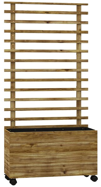 Outsunny Jardiniera inaltata verticala cu 4 roti si suport pentru plantele cataratoare, din lemn de brad, 76x30x155cm, alb | Aosom Romania