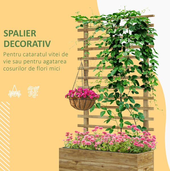Outsunny Jardiniera inaltata verticala cu 4 roti si suport pentru plantele cataratoare, din lemn de brad, 76x30x155cm, alb | Aosom Romania