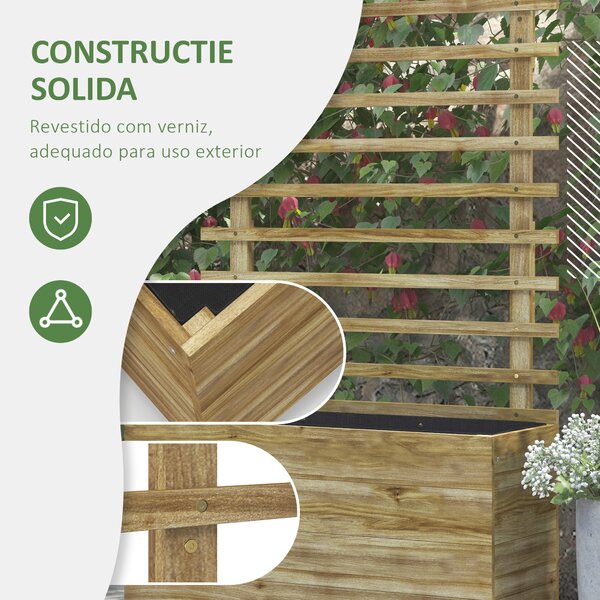 Outsunny Jardiniera inaltata verticala cu 4 roti si suport pentru plantele cataratoare, din lemn de brad, 76x30x155cm, alb | Aosom Romania